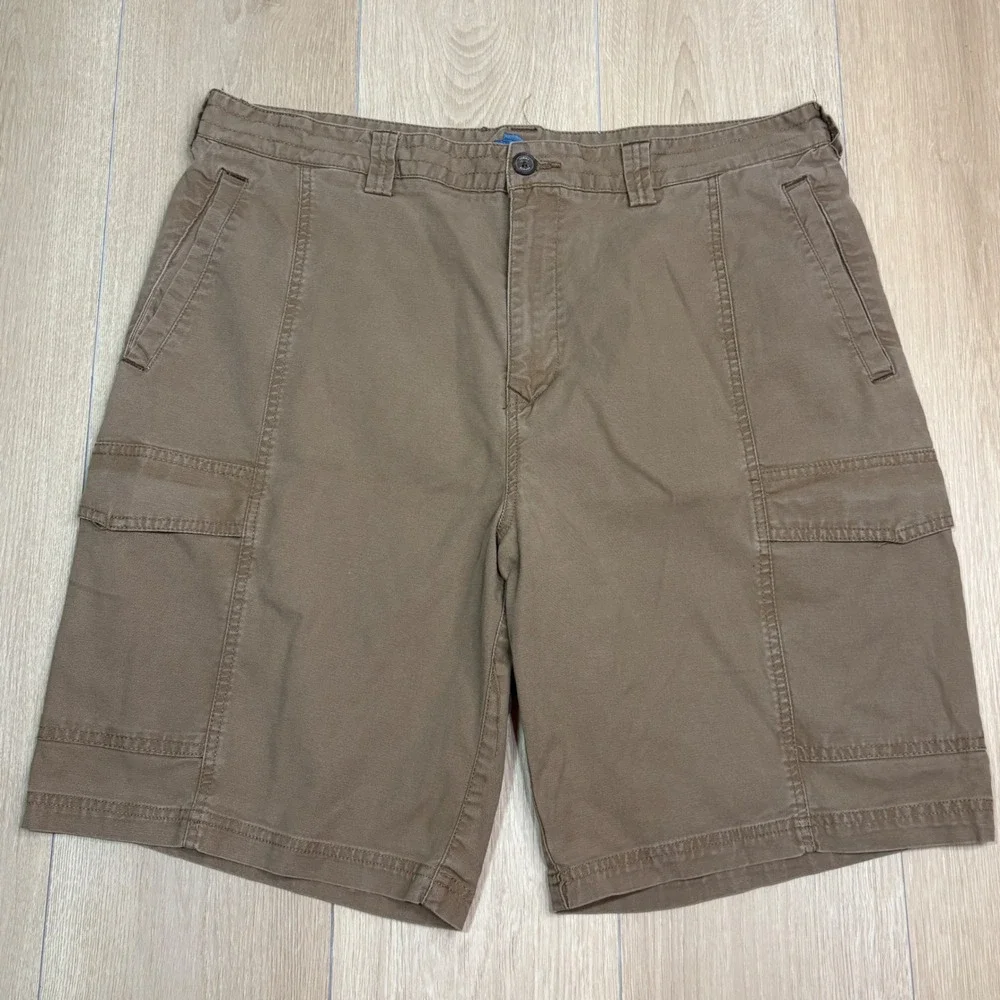 Tommy Bahama Mens Brown Cargo Shorts Size 36 Cotton Tencel Stretch Marlin Logo